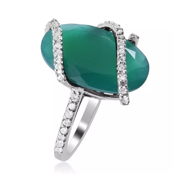 D’Joy Jewelry - ☘️ Green Onyx White Zircon Ring in Platinum Over Sterling Silver 10.90 ctw